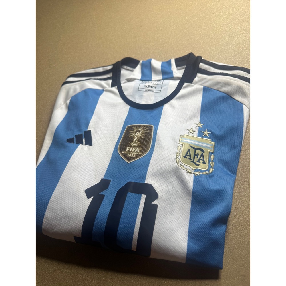 Adidas Argentina Messi 10 Jersey 2022 World Cup Champions Blue White Mens L